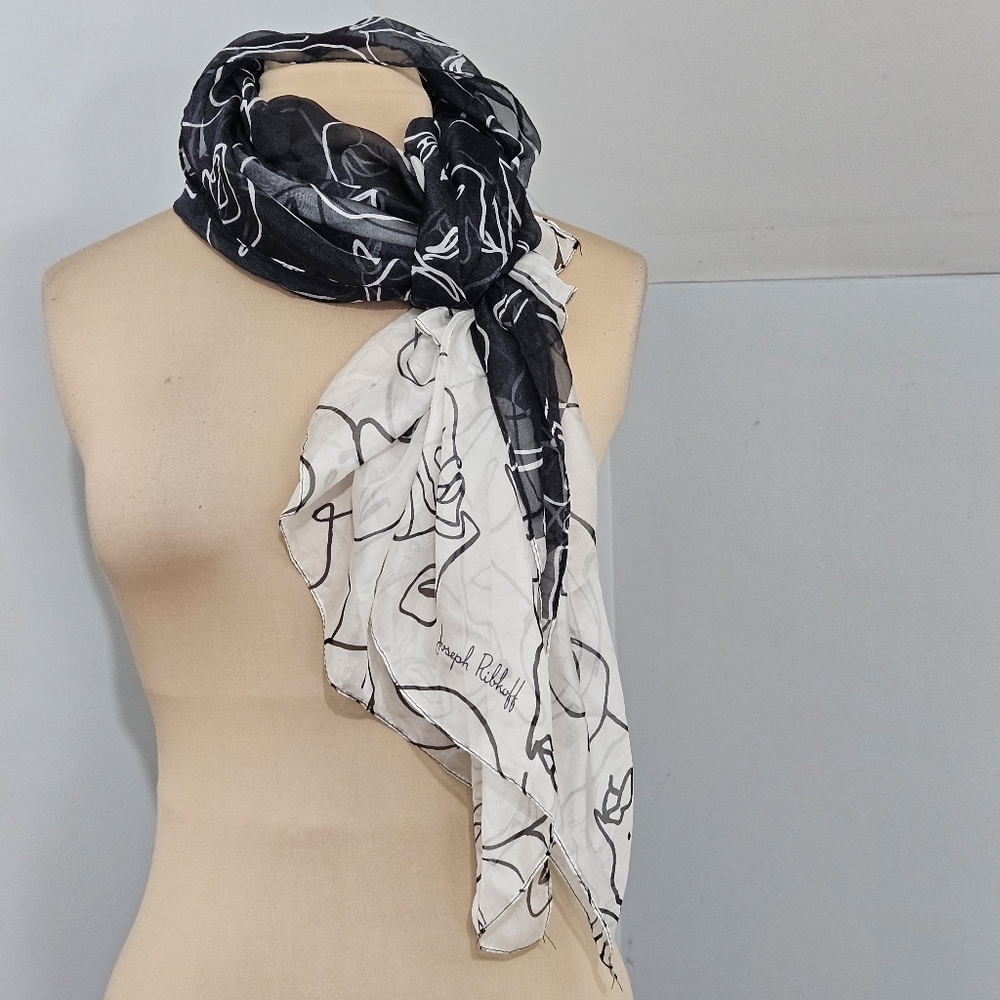 Joseph Ribkoff Abstract Black & White Lightweight Scarf Wrap 35x70‎ Old Money